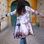 BAIKA női kabát Hanami – kapucnis, cipzáras kötött kabát, 100% pamut külső, 90% akril + 10% elasztán belső, cseresznyevirágos-darus minta