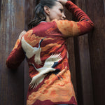 BAIKA női rövid kardigán Vörös Daru – cipzáras, mintás, prémium kötött pamut külsővel