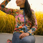 BAIKA női rövid kardigán Lélekvirág – virágos, cipzáras, prémium kötött pamut külsővel