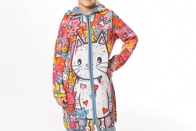 Graffiti Cica - Girls' Long Sleeve Cardigan | BAIKA