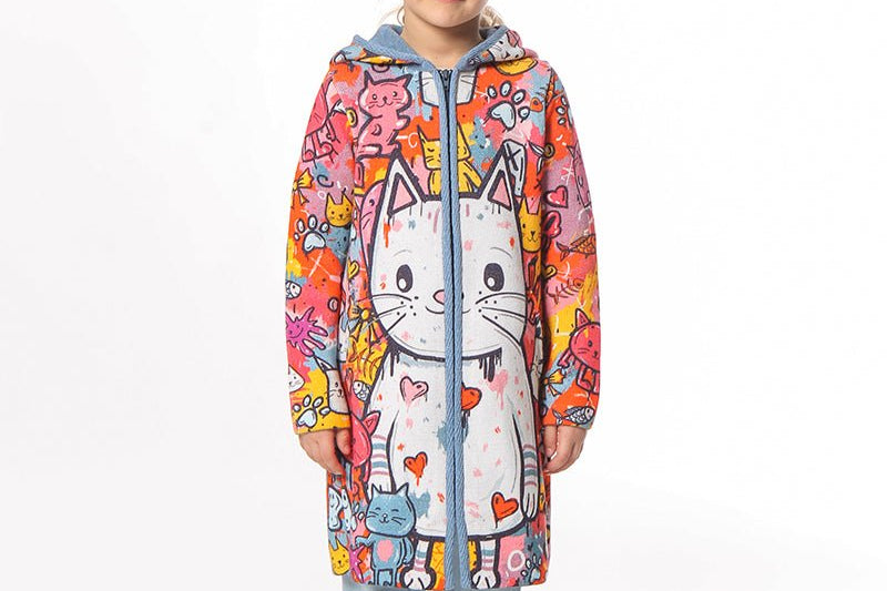 Graffiti Cica - Girls' Long Sleeve Cardigan | BAIKA