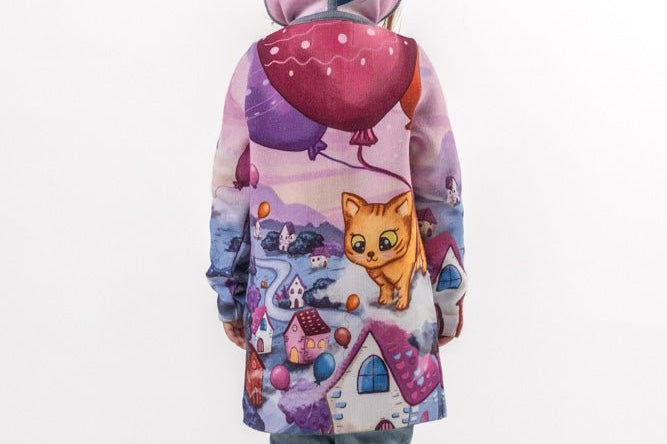 Flying balloon kitty - Girls' Long Sleeve Cardigan | BAIKA