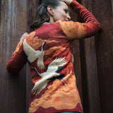 BAIKA női rövid kardigán Vörös Daru – cipzáras, mintás, prémium kötött pamut külsővel