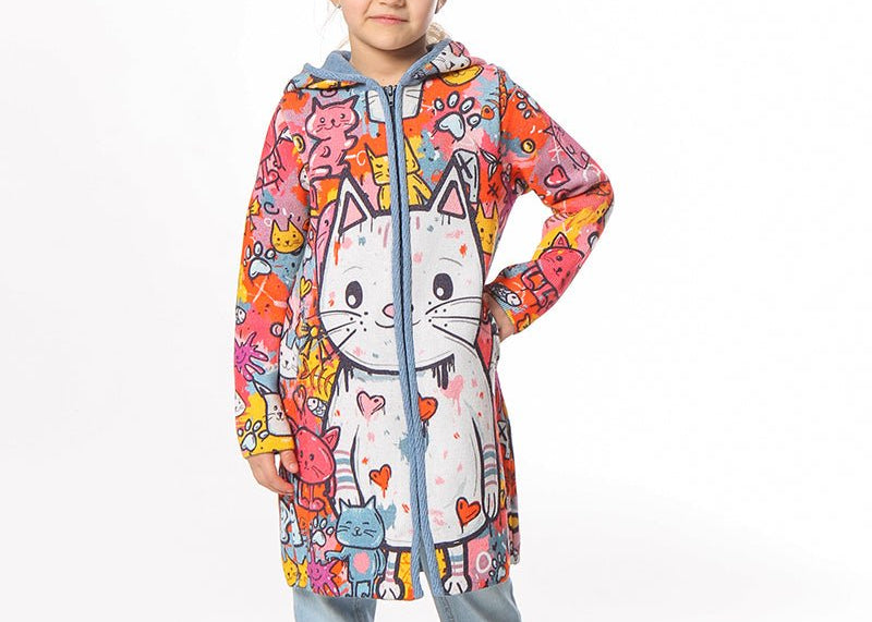 Graffiti Cica - Girls' Long Sleeve Cardigan | BAIKA