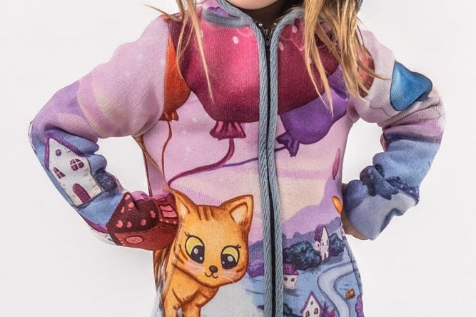 Flying balloon kitty - Girls' Long Sleeve Cardigan | BAIKA